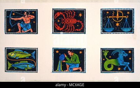 L'astrologie Zodiaque de six images du signe du zodiaque de la balance aux poissons à partir d'une séquence zodiacale conçu en 1911 Banque D'Images