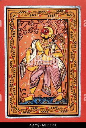 La mythologie Hindoue. Modern (milieu du siècle) gouache du dieu hindou, Hanuman, le Roi des singes du Ramayana Banque D'Images