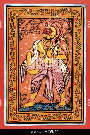 La mythologie Hindoue. Modern (milieu du siècle) gouache du dieu hindou, Hanuman, le Roi des singes du Ramayana Banque D'Images