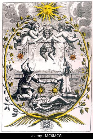 ALCHEMY - Mutus Liber. 15 Plaque de Mutus Liber, le livre sans paroles, 1677 (La Rochelle), probablement conçu par Jacob Saulat. 15 - Plaque de la transfiguration de la Quintessence (Hercules) Banque D'Images