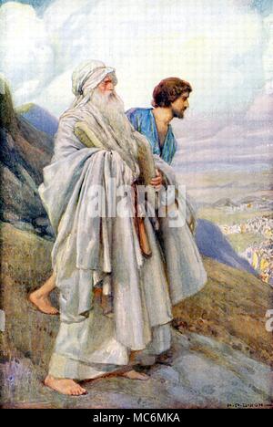 CHRISTIAN - ANCIEN TESTAMENT - mythe juif - COMPRIMÉS 'MOS ET DROIT Joshua en ordre décroissant du mont' - Moïse est l'exercice les deux tables sur lesquelles sont inscrits les dix commandements. Illustration par Arthur Dixon pour Theodora W. Wilson, l'histoire de l'Ancien Testament, 1926. Banque D'Images