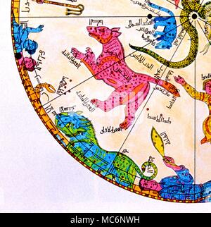 Copie du xixe siècle d'une ancienne carte du ciel - quadrant entre les Gémeaux et La Vierge. L'équivalent de la Great Bear [magenta] et orange et le moindre supporter [en bleu]. Banque D'Images