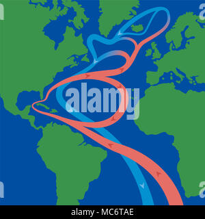 Gulf Stream et le courant Nord Atlantique qui provoquent des phénomènes météorologiques comme les ouragans et a de l'influence sur les mondes du climat. Banque D'Images