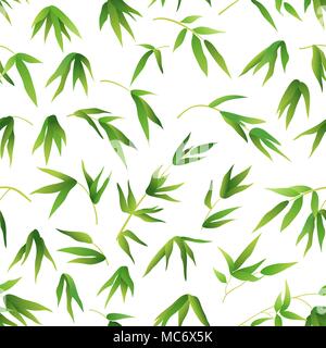 Transparente, motifs exotiques Bambous tropicaux les branches avec des feuilles vert isolé sur fond blanc carreaux. Vector Illustration de Vecteur