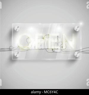 'Ouvrir' derrière une table en verre, vector Illustration de Vecteur