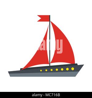 Bateau à voiles, l'icône rouge style plat Illustration de Vecteur