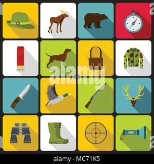 Icônes de chasse situé dans le style plate Illustration de Vecteur