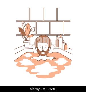 L'homme prenant un bain à remous avec maison Illustration de Vecteur