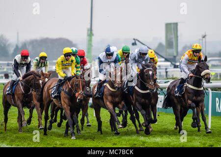 , Aintree Liverpool, Merseyside, Royaume-Uni. 13 avril 2018, l'hippodrome d'Aintree, Liverpool, Angleterre ; la santé Randox Grand National 2018 ; ossature et coureurs pendant l'Bar Doom Sefton Novices Hurdle Credit : Nouvelles Images/Alamy Live News Banque D'Images