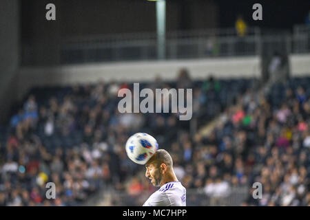 Chester, Pennsylvanie, USA. 13 avr, 2018. La Ville d'Orlando JUSTIN MERAM (9), dans l'action contre l'Union au stade de l'énergie Talen Chester Ohio Crédit : Ricky Fitchett/ZUMA/Alamy Fil Live News Banque D'Images