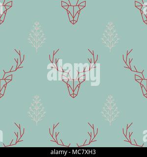 Transparente motif géométrique scandinave. Un cerf et un arbre de Noël. Vector illustration. Illustration de Vecteur