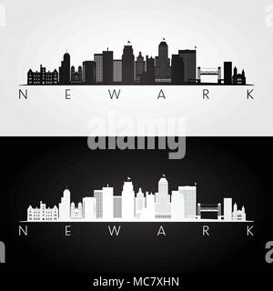 Newark USA skyline et les repères d'ossature, noir et blanc design, illustration vectorielle. Illustration de Vecteur