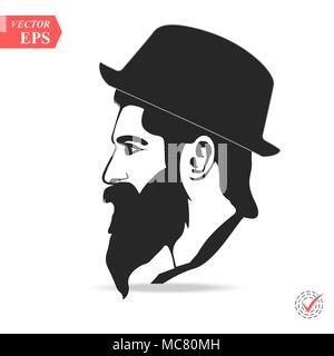 Portrait de vecteur hipster barbu wearing hat face à la route. spe Illustration de Vecteur