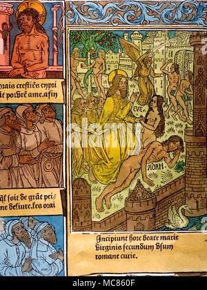 CHRISTIAN La création d'Ève à partir du corps d'Adam. Détail de gravure sur bois à partir de la Bible, vers 1510 Banque D'Images