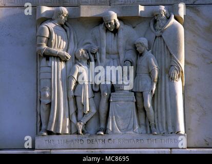 Scène de Shakespeare du vie et de la mort de Richard III. Bas-relief sur la façade nord de la Folger Shakespeare Library, à Washington DC. Sculpté par John Gregory, 1932. William Shakespeare Banque D'Images