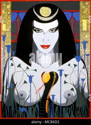 La sorcellerie Isis, Reine de nuit photo d'Isis, dans son rôle de "Reine de la nuit', avec le symbole lunaire solaire à sa tête. Peinture de John Bolton, 1992 Collection privée. Banque D'Images