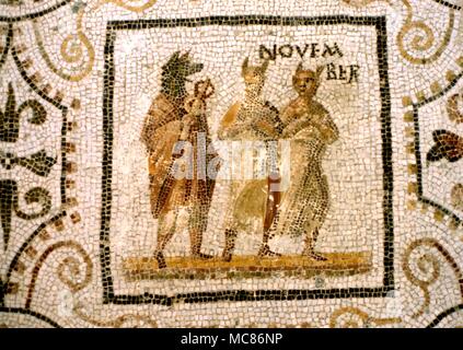 Saisons - Détail de novembre à tête de chien le mercure en tant que symbole de novembre. Mosaïque de l'époque romaine (ch. 3e siècle AD) anciennement à Thrysdus, maintenant dans le Musée de Sousse, Tunisie Banque D'Images