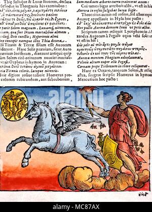 Le cheval ailé Pégase, Pegasus, dessin le char de l'Aurore, ou Aurora. À partir de la 17e siècle "ythologiae' de Comitis Banque D'Images