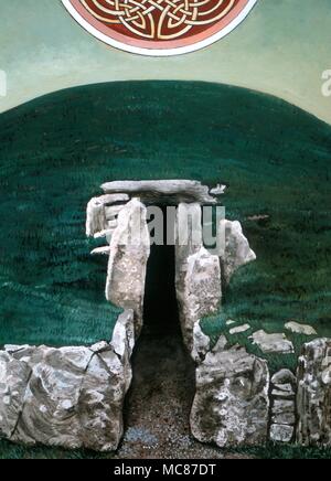 Tumulus tumulus celtique d'Anglesey en peinture par Gordon Wain Bryn Kellydee - 1984 Â® / Charles Walker Banque D'Images