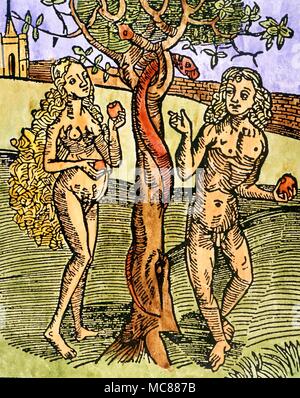 CHRISTIAN Adam et Eve ne soit tentée par le serpent dans le jardin d'Eden. À partir de l'édition 1504 de "ethodus Primum Olimpiade' Banque D'Images