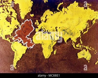 ATLANTIS Carte du monde durant la période de c'est la décadence. La forme et l'emplacement du continent perdu est basé sur les cartes publiées par la Société Théosophique au début du xxe siècle. Banque D'Images