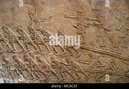 Les prisonniers de guerre la reconstruction de la ville de Lakish. Palais de Sanchérib. Ninive, ch. 700 BC. Neo-Assyrian Empire. British Museum. Londres, Royaume-Uni. Banque D'Images