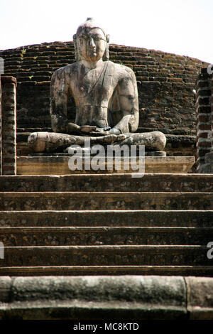 Bouddha assis dans le Vatadage de l'ancienne ville royale de Polonnaruwa au Sri Lanka Banque D'Images