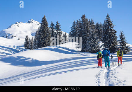 Le ski nordique en Rhone Alpes de France sur l'un des sommets les plus proches de Seez village - Clopet. Banque D'Images