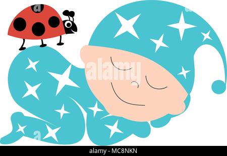 Un bébé dort paisiblement sur le dos d'une coccinelle Illustration de Vecteur