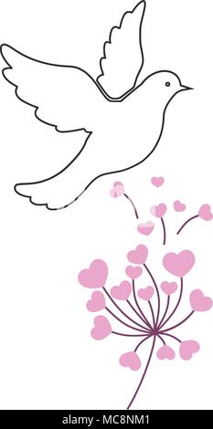 Une colombe et une fleur en forme de coeur pour symboliser la paix et la commémoration Illustration de Vecteur