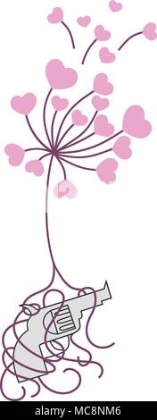 Une arme qui englobe les racines d'un pétale de fleur en forme de coeur, symbole contre la violence et les armes à feu Illustration de Vecteur