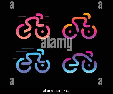 Logos vectoriels de vélo. L'icône de couleur linéaire cycle défini. Courses sur Route logo moderne sur fond noir. Location shop emblèmes incroyable modèle. Illustration de Vecteur