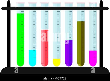 Jeu de bol avec des substances colorées sur support. Bécher de laboratoire chimie, vecteur ballon pendant l'illustration de la recherche Illustration de Vecteur