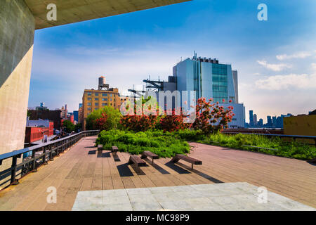Manhattan, New York City - 14 juin 2017 : Le parc High Line à Manhattan, New York. Le parc urbain est très apprécié par les habitants et les touristes construit sur l'elev Banque D'Images
