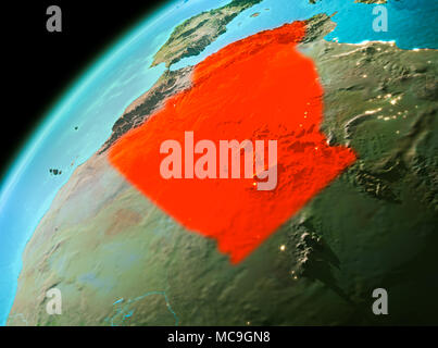 Soirée sur l'Algérie vue de l'espace sur la planète Terre. 3D illustration. Éléments de cette image fournie par la NASA. Banque D'Images