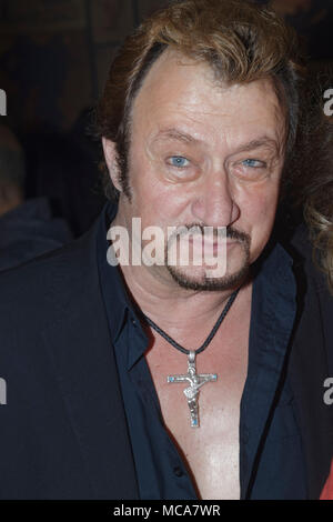 Paris, France. 13 avr, 2018. Richy, Johnny Hallyday sosie assiste à l'émission de Singrid Campion au L'Olympia pendant le 13 avril 2018 à Paris, France. Credit : Bernard Menigault/Alamy Live News Banque D'Images