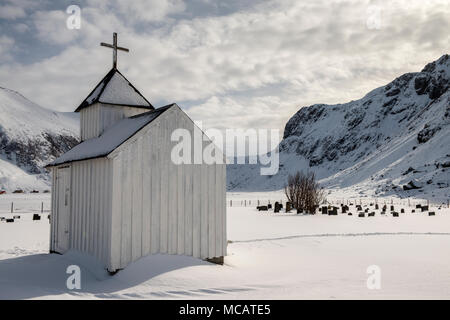Chapelle Unstad, îles Lofoten, Norvège Banque D'Images