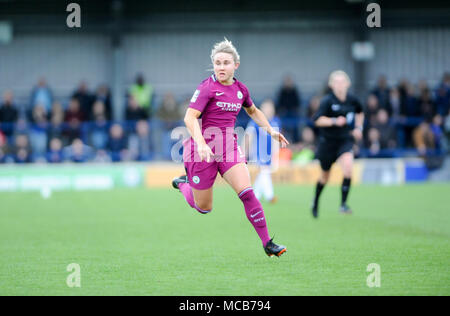 Kingston upon Thames, Londres, Angleterre. 15 avril 2018 : Isobel Christiansen de Manchester City pendant l'ETI Women's FA Cup demi-finale entre Chelsea et les femmes titulaires de FA Cup Manchester City femmes à la Cherry Red Records Stadium à Surrey. © David Partridge / Alamy Live News Banque D'Images