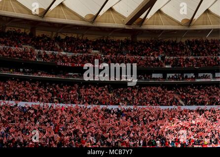 Vue générale de Wanda Metropolitano pendant l'LaLiga 2017/18 match entre l'Atletico de Madrid et Levante, à Wanda Metropolitano Stadium à Madrid le 15 avril 2018. (Photo de Guille Martinez/Cordon Cordon) Appuyez sur appuyez sur Banque D'Images