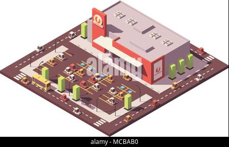 Supermarché poly faible isométrique vectoriel Illustration de Vecteur