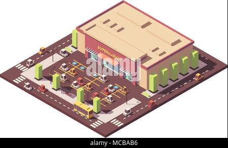 Supermarché poly faible isométrique vectoriel Illustration de Vecteur