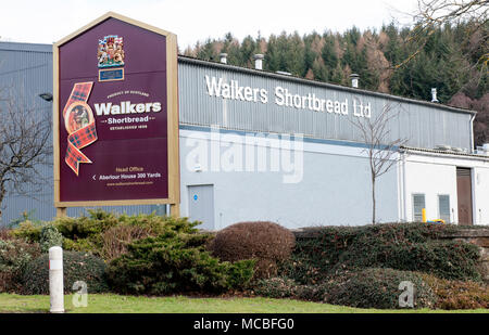 Entrée de l'usine et l'entrepôt de sablés pur beurre Walkers Ltd, Aberlour, Ecosse, Royaume-Uni. Banque D'Images
