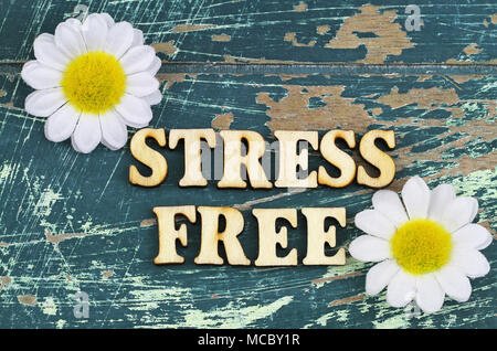 Effort libre écrit avec des lettres en bois et blanc fleur marguerite Banque D'Images