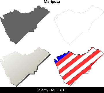 Mariposa County, Californie contour plan set Illustration de Vecteur