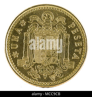 Ancienne pièce de 1 pesetas espagnoles, Juan Carlos I. Année 1975, 1976 dans les étoiles. Marche arrière. Banque D'Images