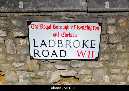 Ladbrooke Road Street Sign, Notting Hill, Londres, Royaume-Uni Banque D'Images