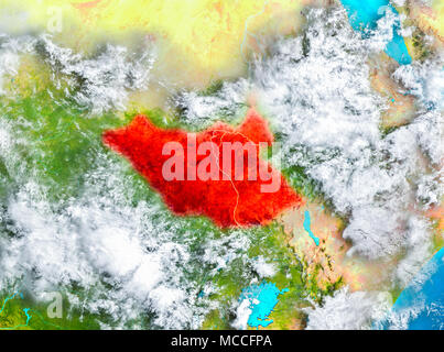 Le Soudan du Sud a mis en évidence en rouge sur la planète Terre. 3D illustration. Éléments de cette image fournie par la NASA. Banque D'Images