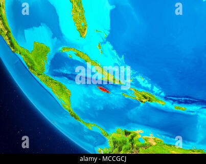 La Jamaïque a souligné en rouge sur la planète Terre. 3D illustration. Éléments de cette image fournie par la NASA. Banque D'Images