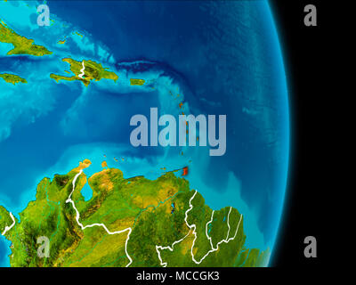 Caraïbes en rouge sur la planète Terre avec bordures visibles. 3D illustration. Éléments de cette image fournie par la NASA. Banque D'Images
