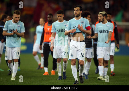 Rome, Italie. Apr 15, 2018. 15.04.2018. Stadio Olimpico, Rome, Italie. L'équipe de Serie A. LA LAZIO À la fin de la Serie A football match Derby entre SS Lazio vs AS Roma dans Stadio Olimpico à Rome. Agence Photo crédit : indépendante/Alamy Live News Banque D'Images